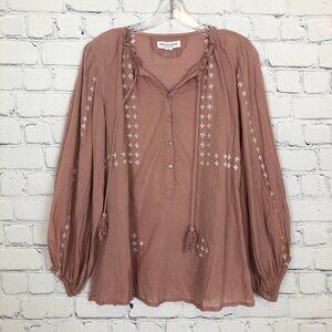 Emerson Fry India Collection Bardot Top Size XS Mauve Embroidered